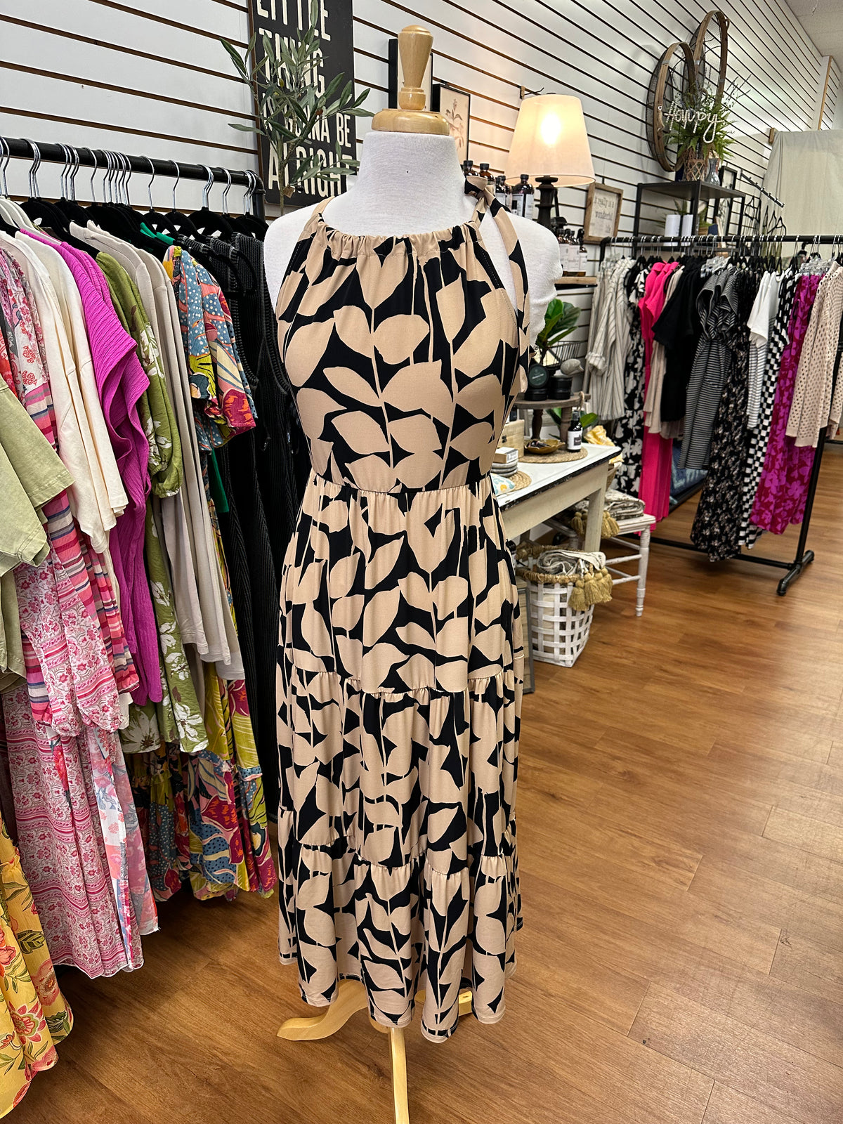 Black and Taupe Abstract Print Dress | Boutique Elise | Maria Gilli