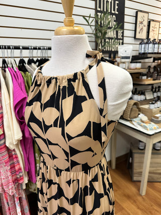 Black and Taupe Abstract Print Dress | Boutique Elise | Maria Gilli