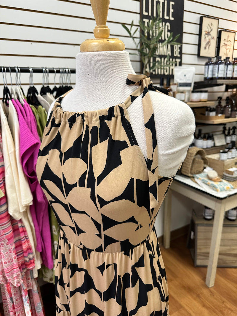 Black and Taupe Abstract Print Dress | Boutique Elise | Maria Gilli