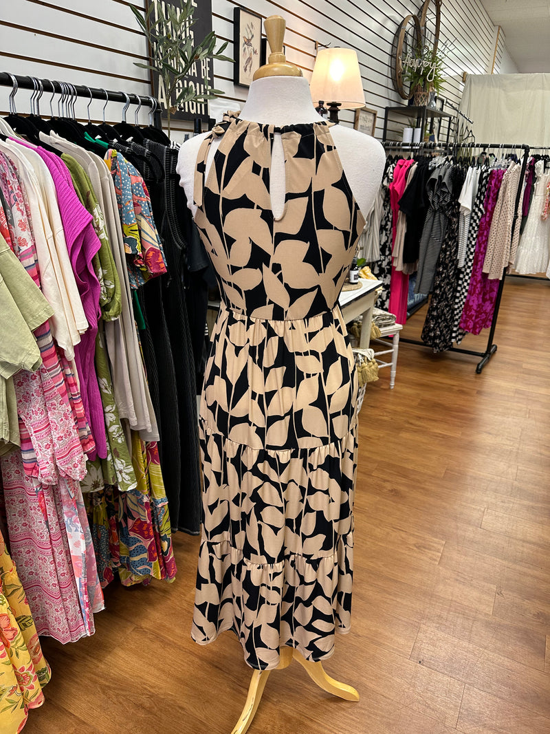 Black and Taupe Abstract Print Dress | Boutique Elise | Maria Gilli