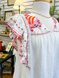 red and pink mixed embroidery top