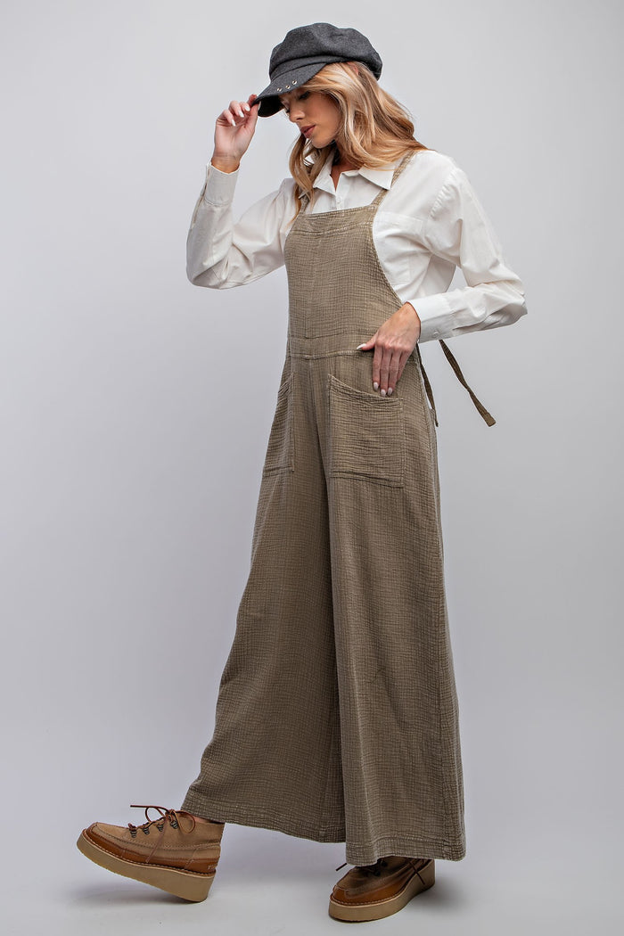 Faded Olive Mineral Washed Linen Overalls | Boutique Elise | Penny Easel