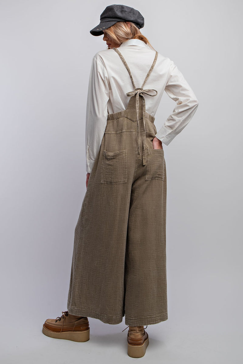 Faded Olive Mineral Washed Linen Overalls | Boutique Elise | Penny Easel