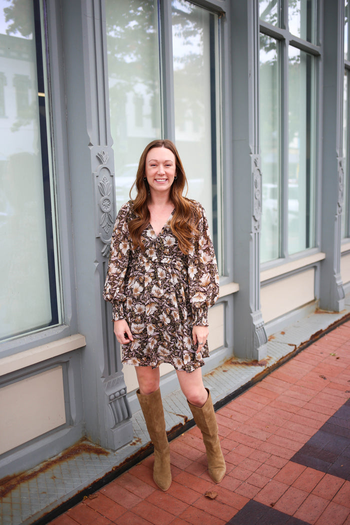 Long Sleeve Floral Mini Dress | Boutique Elise | Sydney Blu Pepper