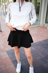 black pleat detail shorts lined mini skirt