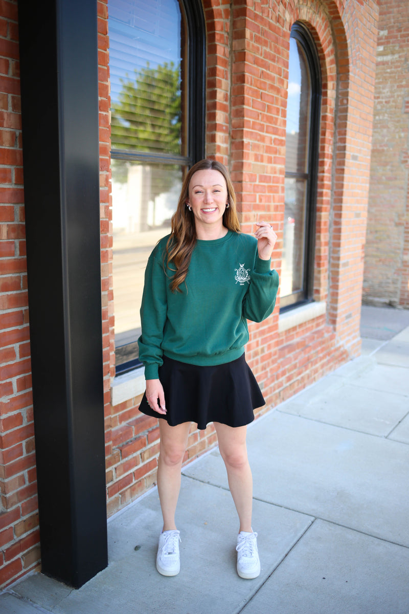Hunter Green Club Crewneck Sweatshirt | Boutique Elise Blu Pepper