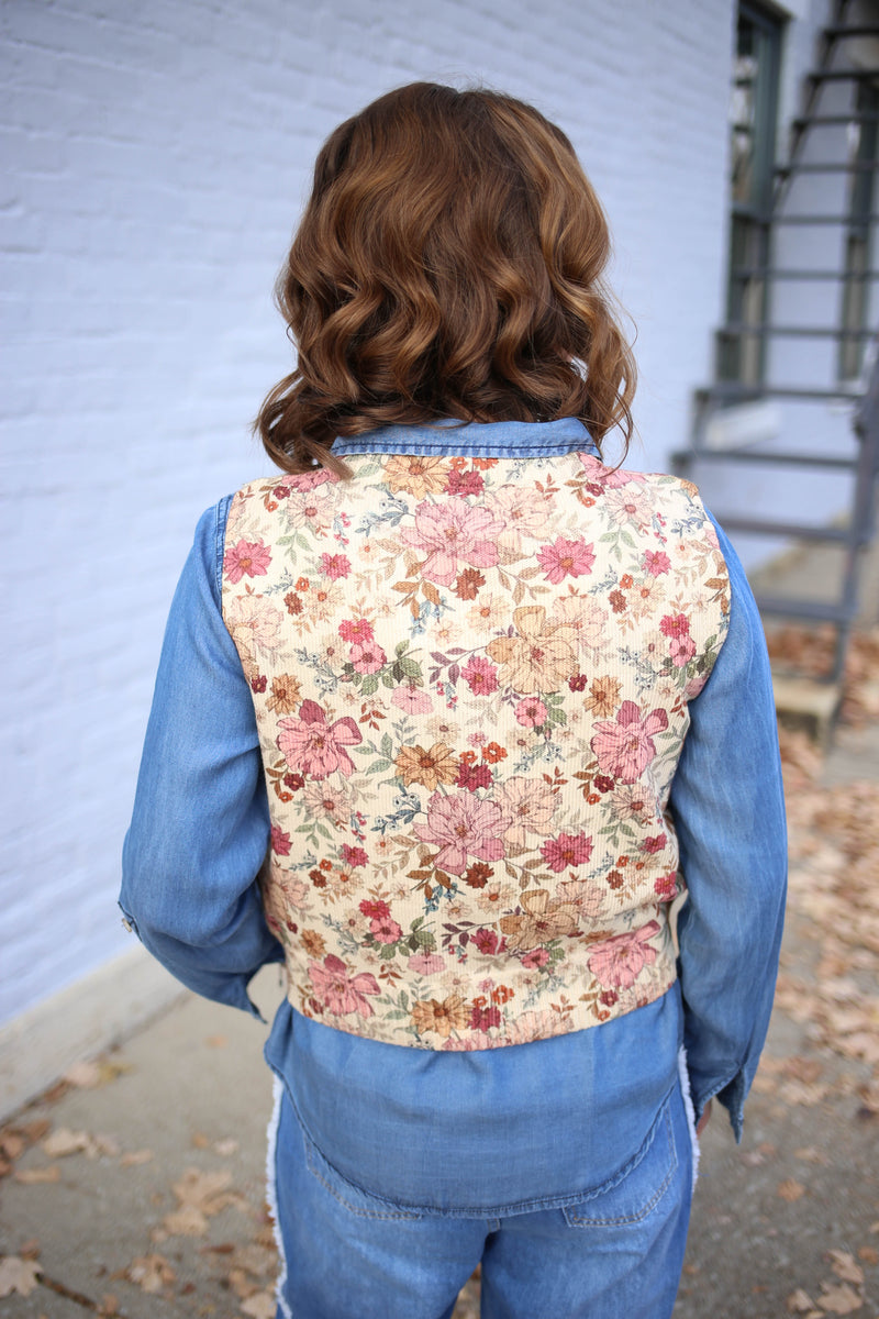 Blush Floral Print Cardigan Vest | Carly SoMe