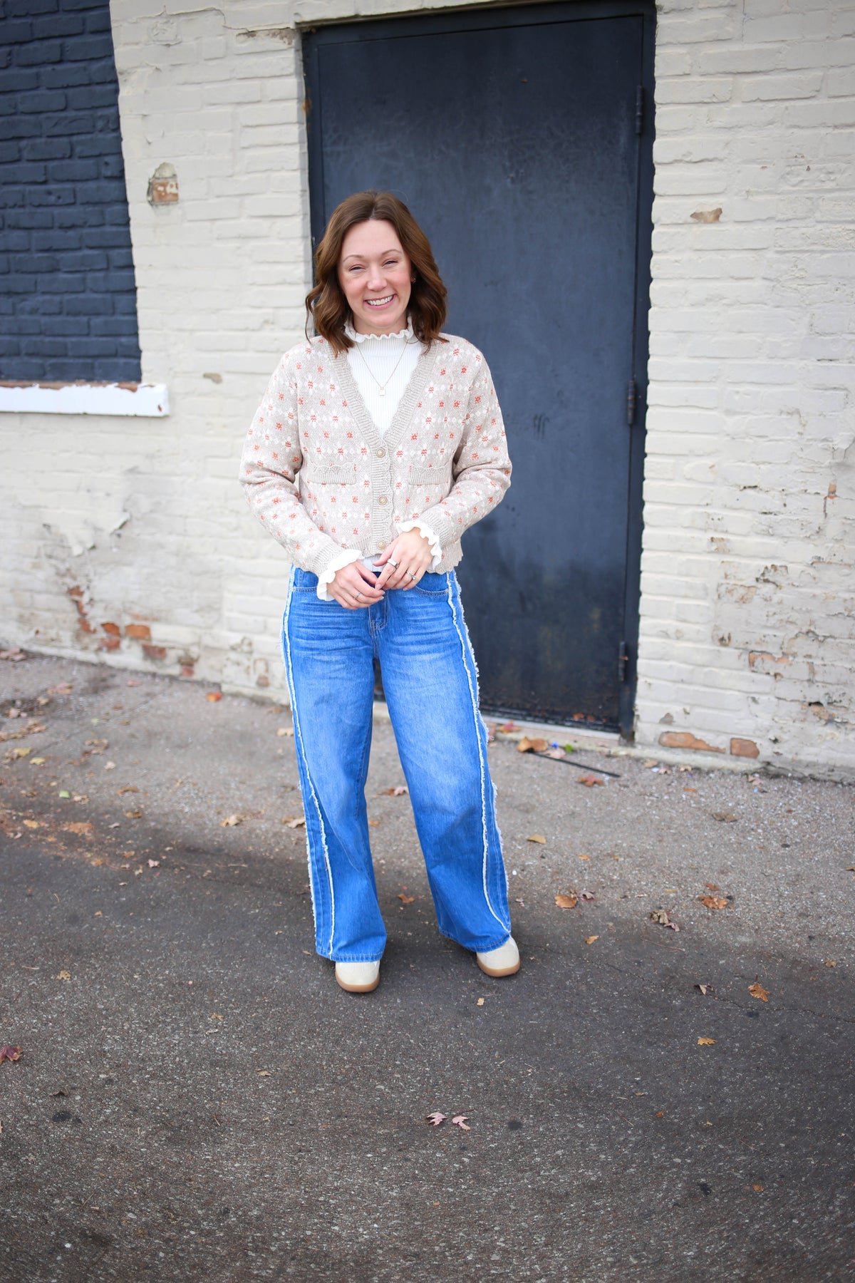 Oatmeal and Orange Detail Cardigan | Layla SoMe