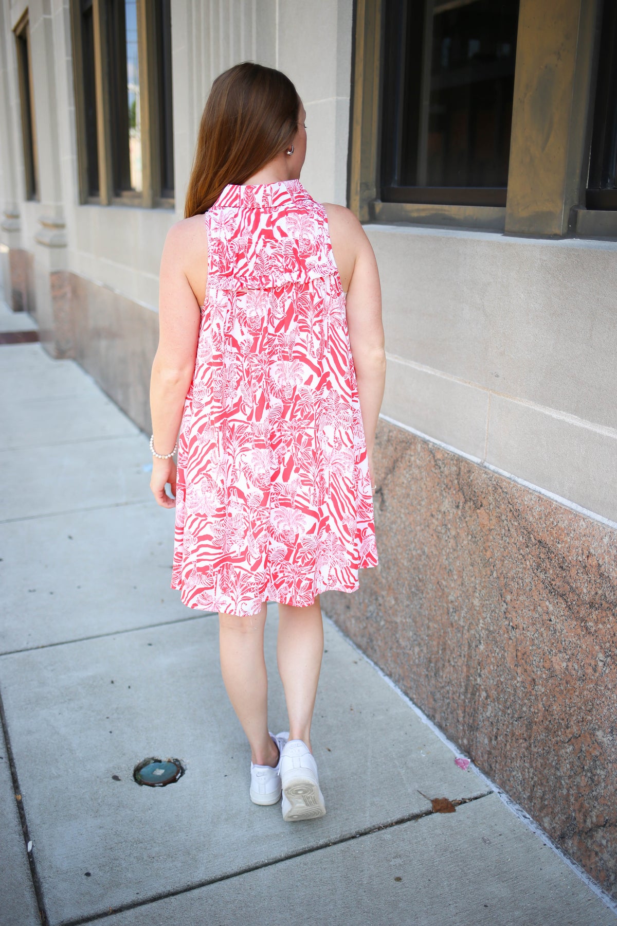 Red Tropical Print Sleeveless Dress | Boutique Elise | Rory Entro