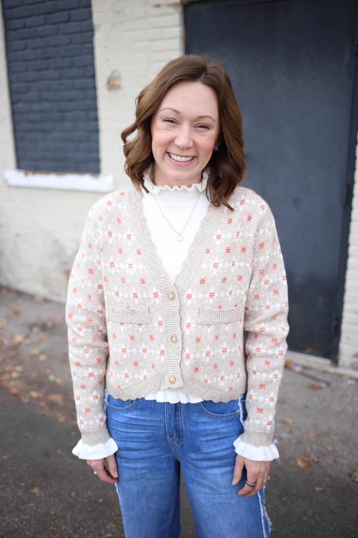 Oatmeal grey with orange detail cardigan