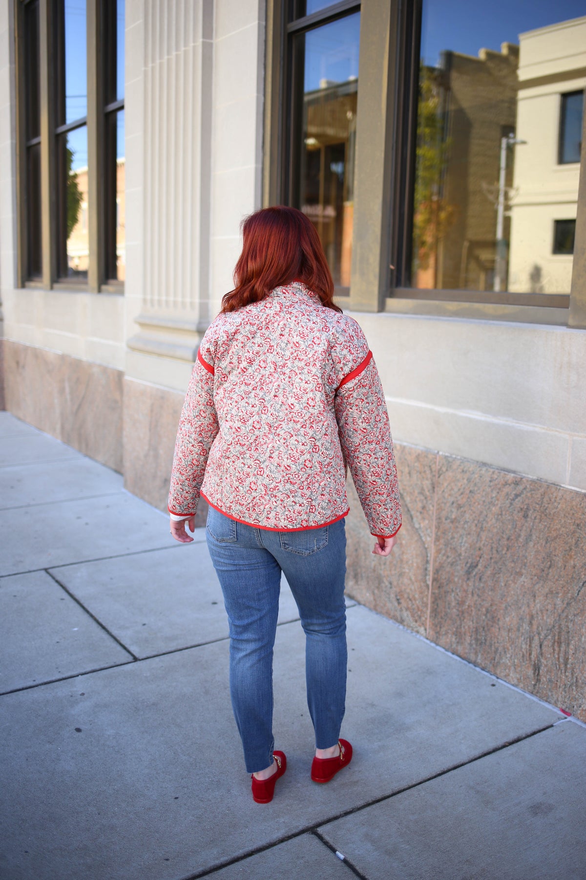 Red Mini Floral Print Quilted Jacket | Boutique Elise | Rory Staccato