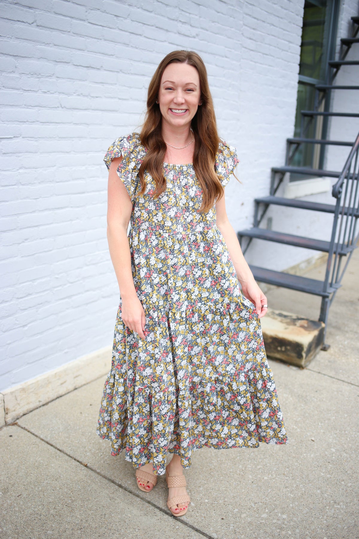 Charcoal Floral Print Maxi Dress