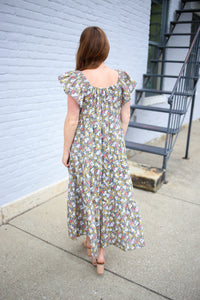 Charcoal Floral Print Maxi Dress