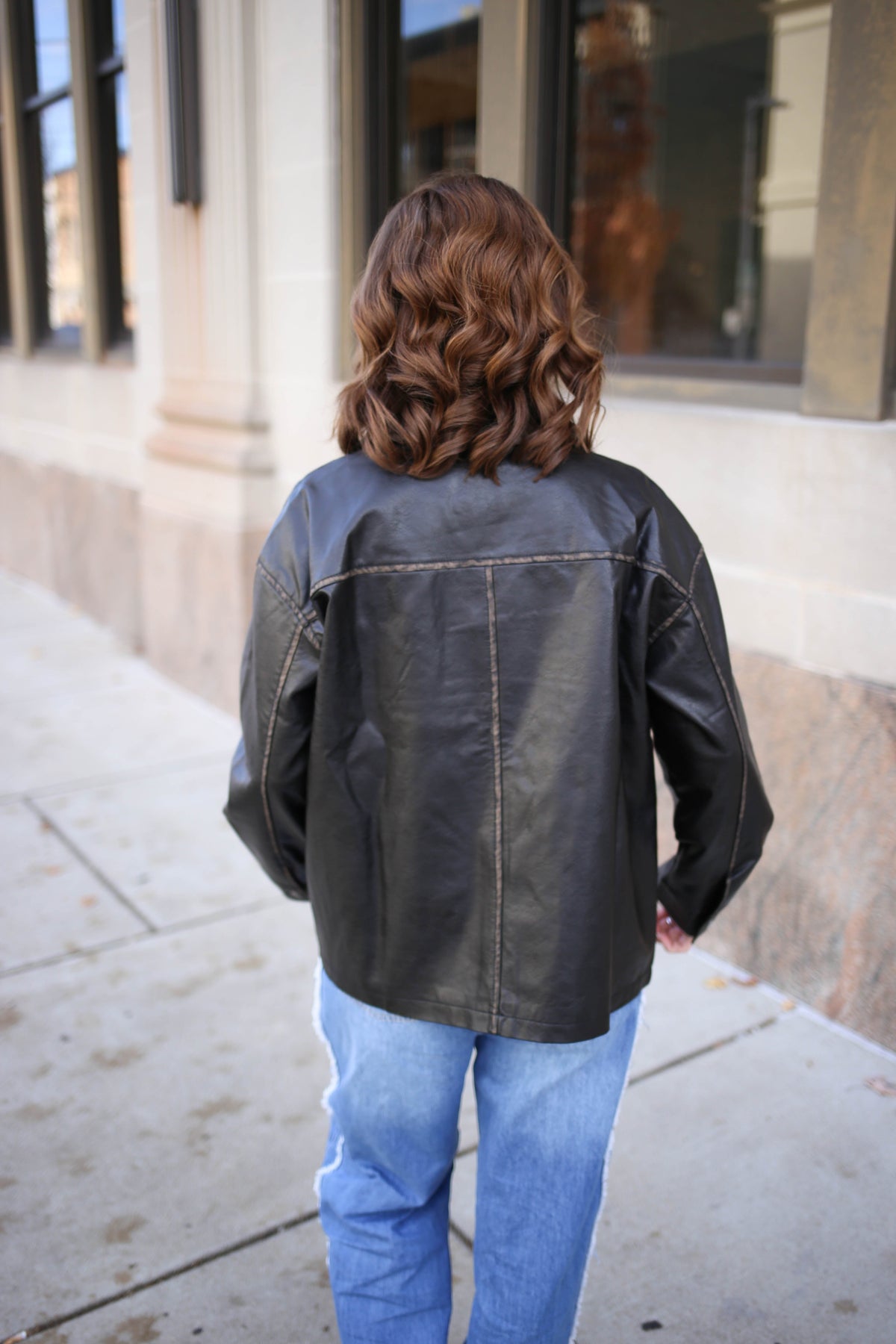 Black Oversized Leather Jacket | Leah Blu Pepper