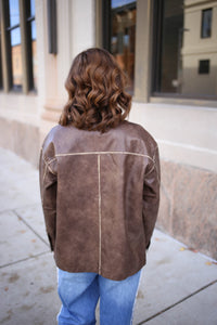 Brown Oversized Leather Jacket | Lexie Blu Pepper