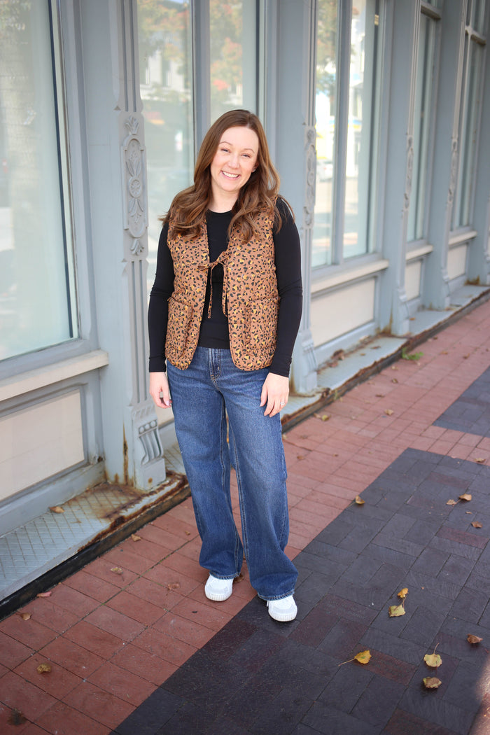 Reversible Camel Leopard Print Quilted Vest | Boutique Elise | Rayna Entro