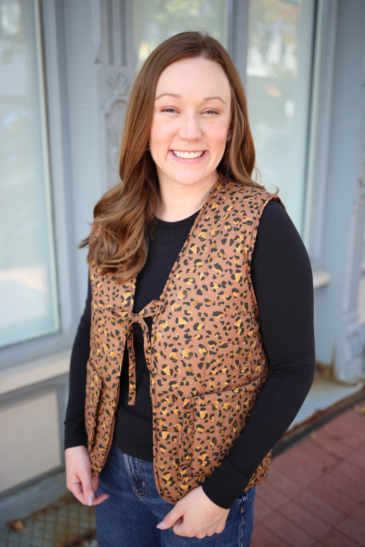 Reversible Camel Leopard Print Quilted Vest | Boutique Elise | Rayna Entro