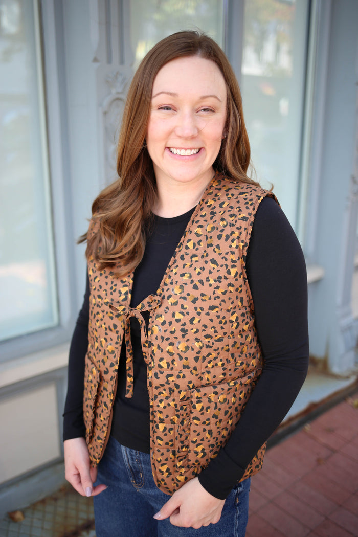 Reversible Camel Leopard Print Quilted Vest | Boutique Elise | Rayna Entro