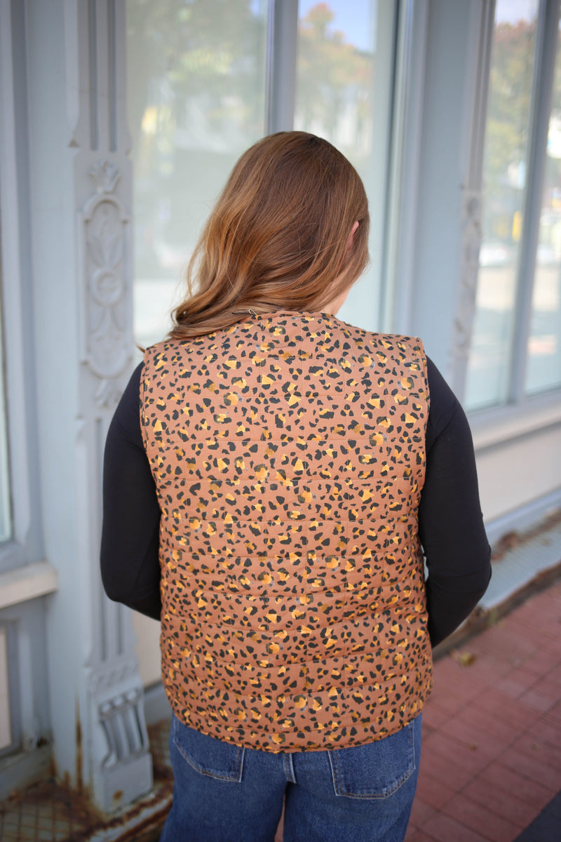 Reversible Camel Leopard Print Quilted Vest | Boutique Elise | Rayna Entro