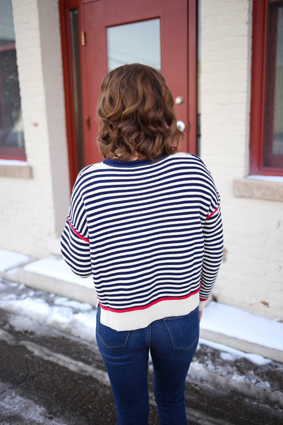 Navy Cream and Red Stripe Sweater | Miranda Gilli