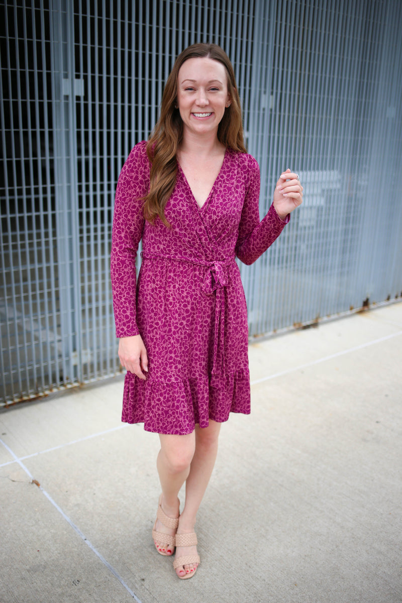 Plum and Taupe Faux Wrap Dress | Boutique Elise | Becca Gilli