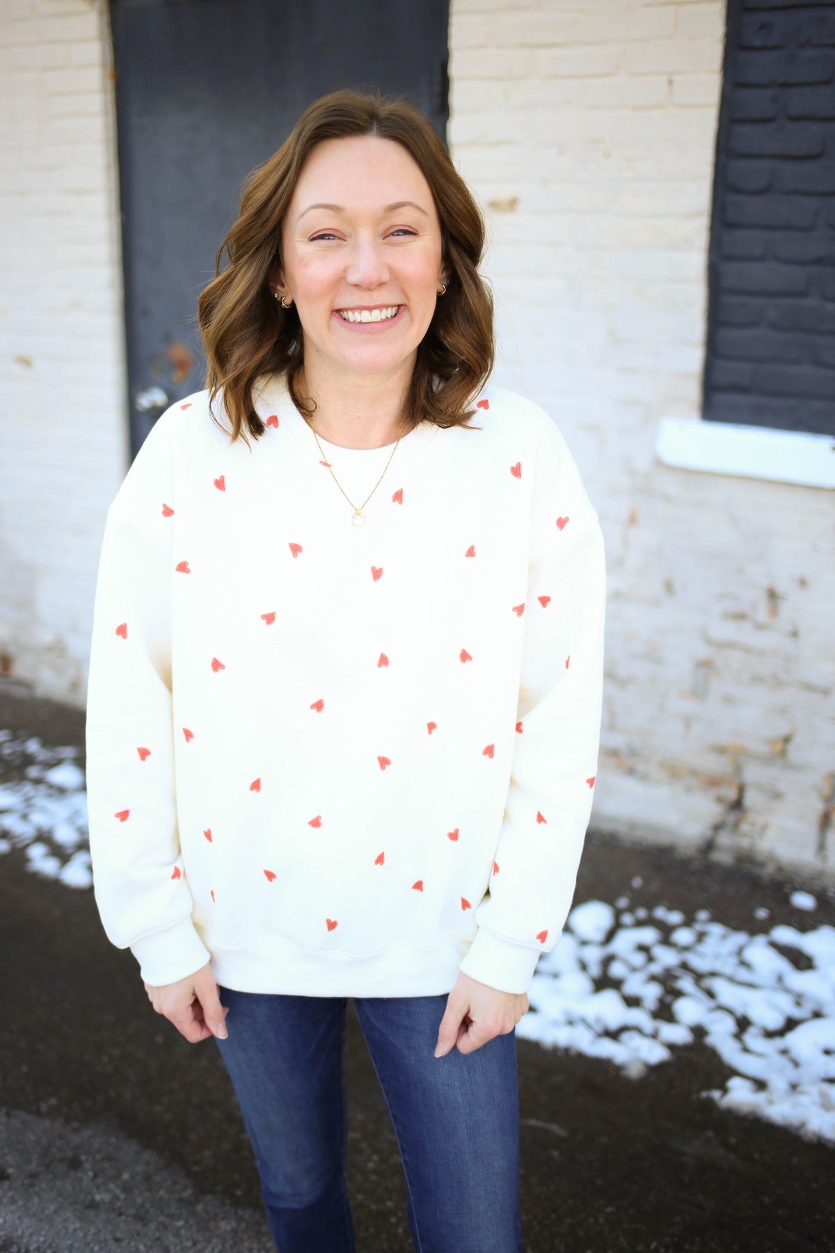 Cream and Red Hearts Sweatshirt | Crissy Gilli