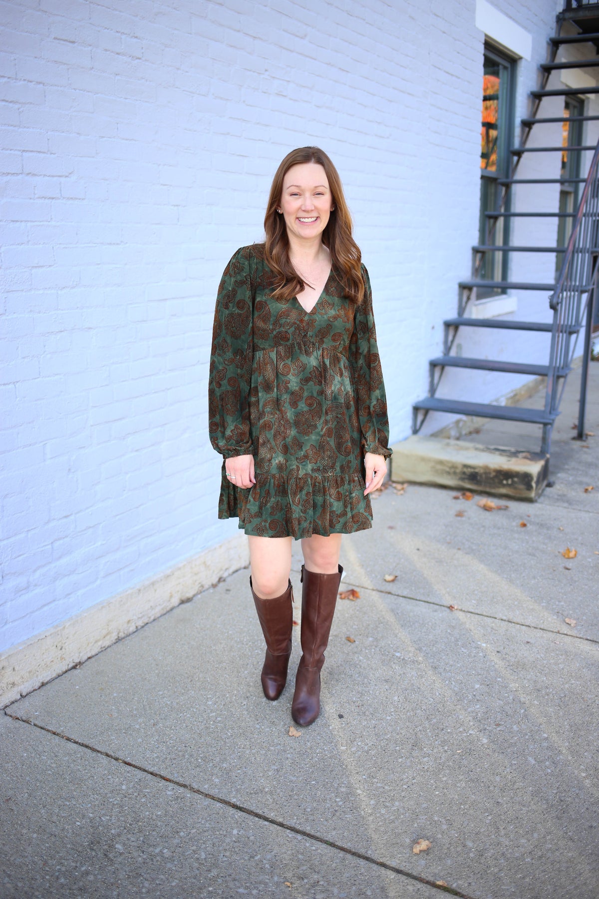 Olive and Brown Velvet Flare Mini Dress | Boutique Elise | Vivian Very J