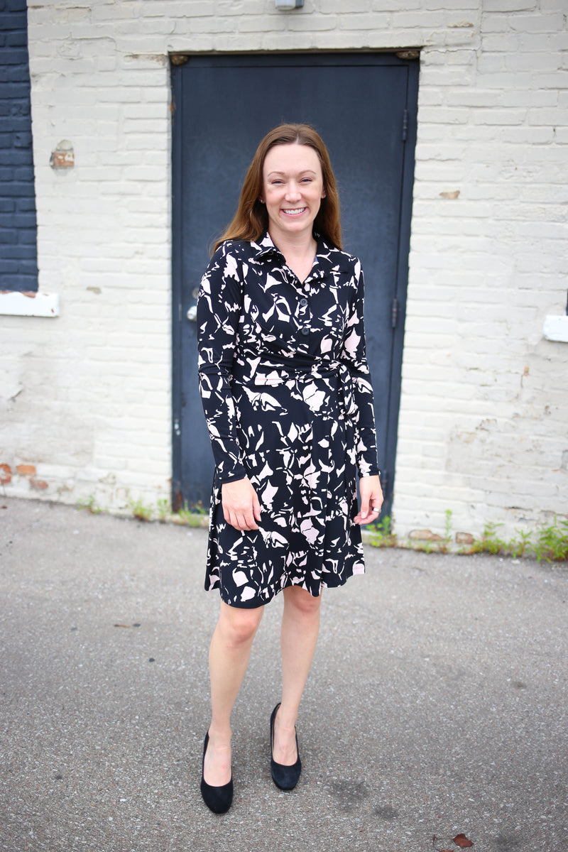 Black and Taupe Printed Dress