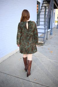 Olive and Brown Velvet Flare Mini Dress | Boutique Elise | Vivian Very J
