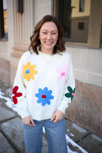 Ivory and Bright Flower Detail Sweater | Shelby Blu Pepper