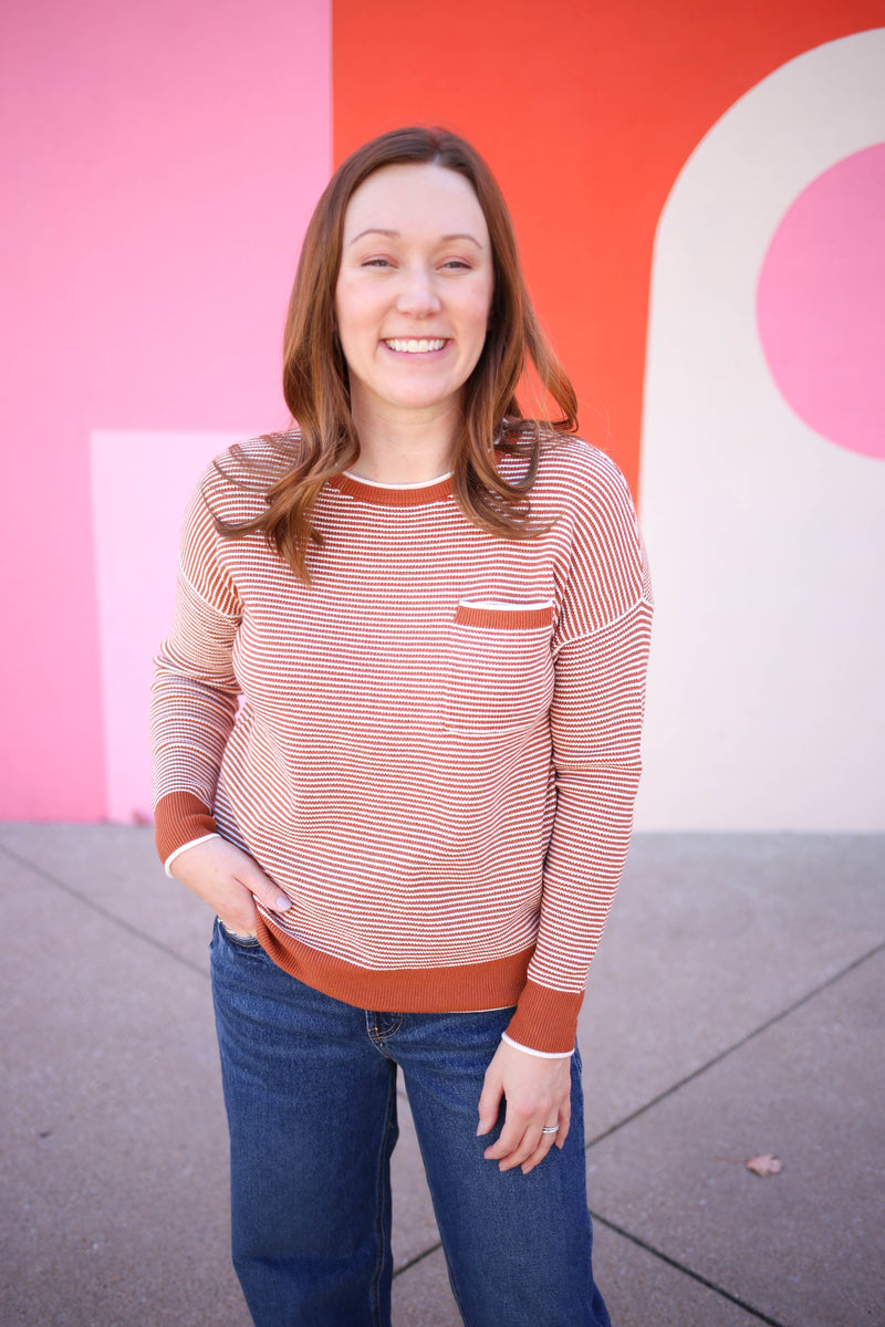 Copper and Off-White Stripe Sweater | Boutique Elise | Cassandra Staccato