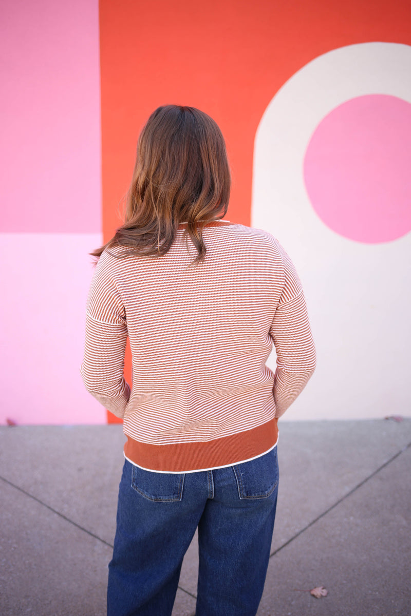 Copper and Off-White Stripe Sweater | Boutique Elise | Cassandra Staccato