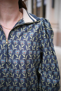 Midnight Blue Grey Printed 3/4 Sleeve Top | Joan