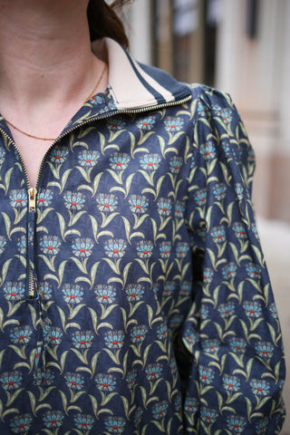Midnight Blue Grey Printed 3/4 Sleeve Top | Joan