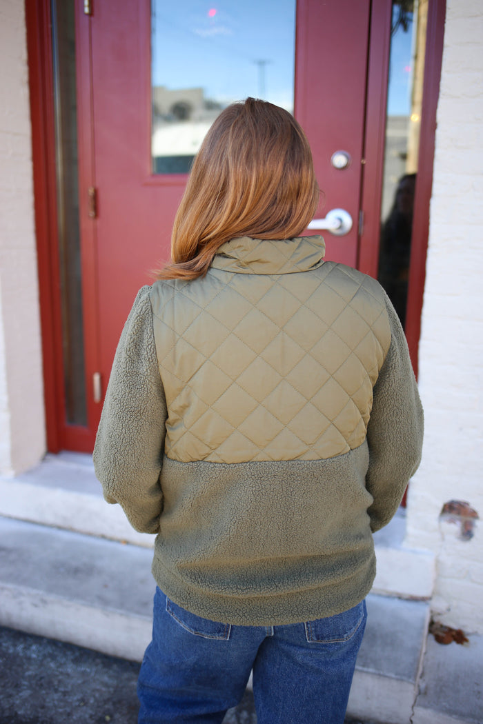 Olive Green Quilted Fleece Jacket | Boutique Elise | Jayla Staccato