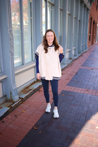 Cream and Navy Stripe Sherpa Vest | Boutique Elise | Nora Hyfve