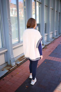 Cream and Navy Stripe Sherpa Vest | Boutique Elise | Nora Hyfve