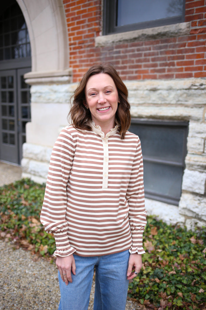 Brown Stripe and Ruffle Rugby Top | Remi