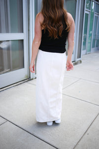 Off White Split Front Denim Skirt | Boutique Elise | Jaycie Blu Pepper