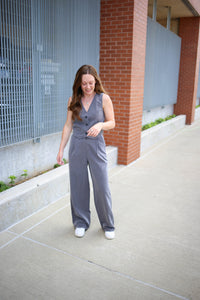 Womens Grey Pinstripe Pant | Boutique Elise | Hannah Blu Pepper