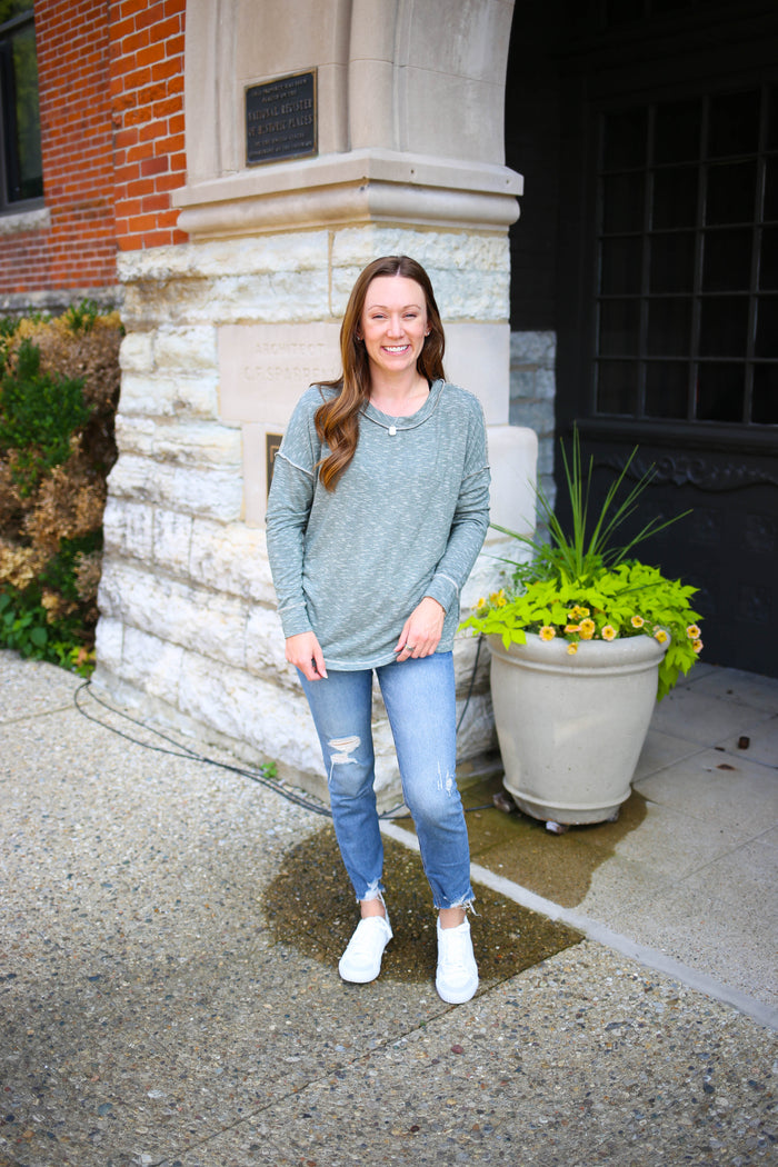 heathered olive long sleeve top