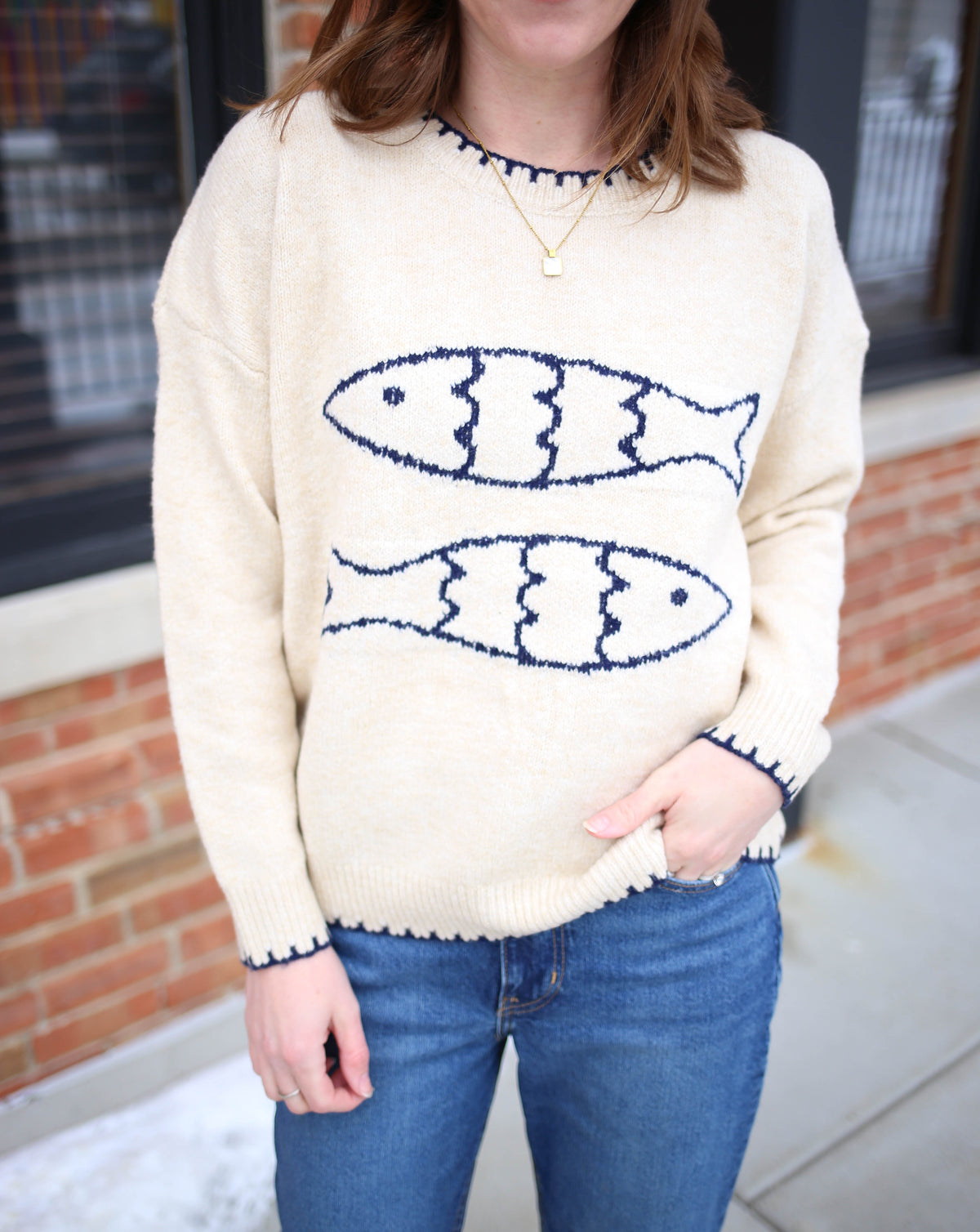 Taupe and Navy Fisherman Sweater Dreamers