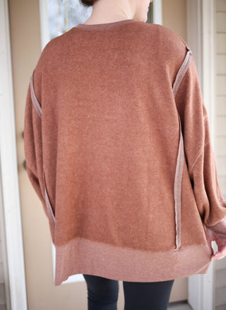 Cozy Fleece Hem Detail Chocolate Sweatshirt | Boutique Elise Hyfve