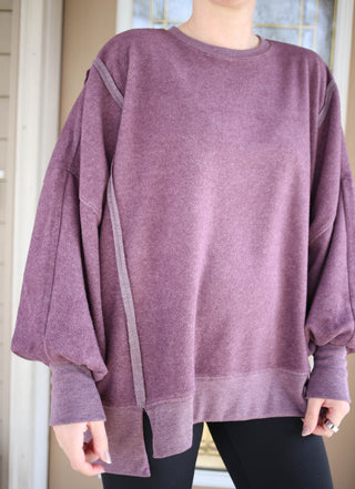 Cozy Fleece Hem Detail Plum Sweatshirt | Boutique Elise Hyfve