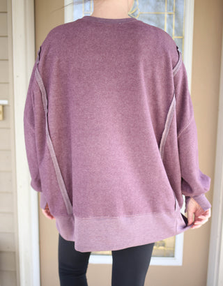 Cozy Fleece Hem Detail Plum Sweatshirt | Boutique Elise Hyfve
