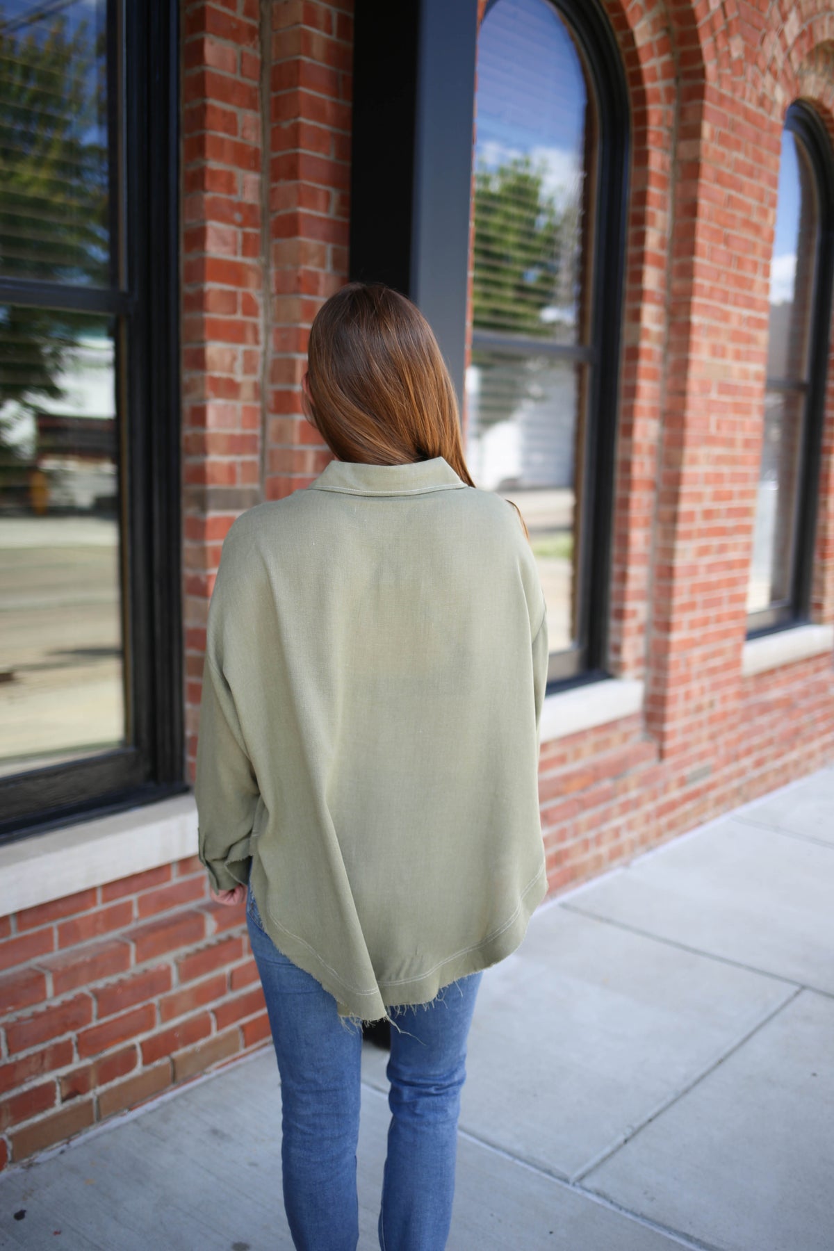 Lightweight Button-Down Stitch Detail Shacket | Boutique Elise | Gretchen Blu Pepper