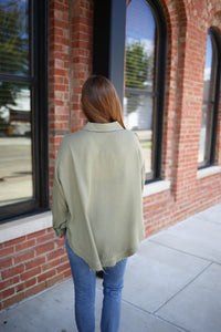 Lightweight Button-Down Stitch Detail Shacket | Boutique Elise | Gretchen Blu Pepper