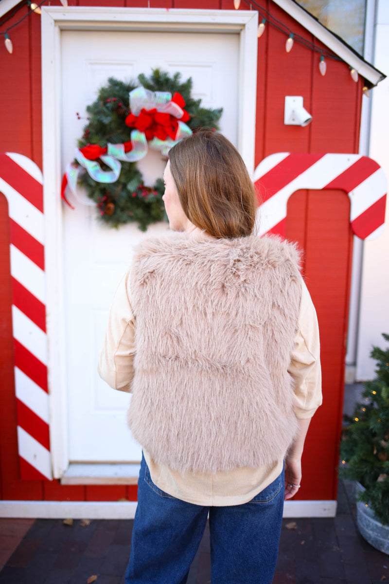 Tan Faux Fur Sleeveless Vest | Boutique Elise | Alice Hyfve