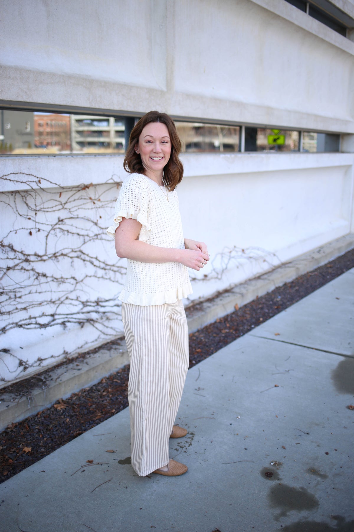 Tan and White Stripe Crop Pants | Ciara Entro