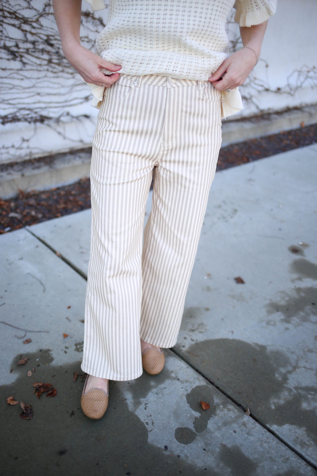 Tan and White Stripe Crop Pants | Ciara Entro